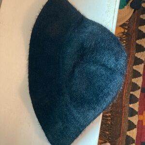 Black faux angora cloche bucket hat